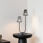 Modern Black LED Table Lamp with Glass Shade for Bedroom and Study