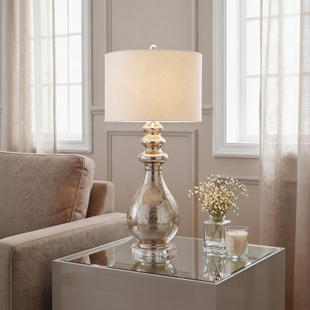 Lumière Argentée Modern Silver Table Lamp with Crystal Glass Shade