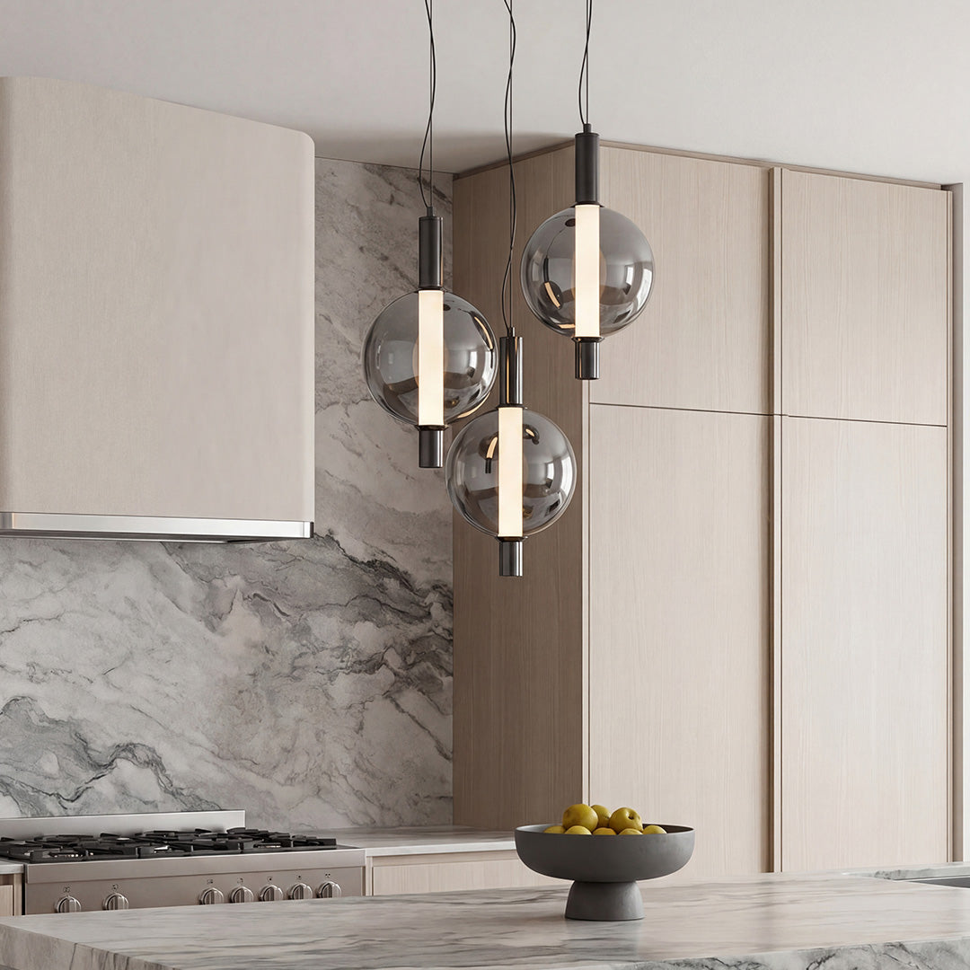 Lumina Modern Pendant Light – Minimalist LED Glass Shade in Silver