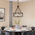 American Vintage Black Metal and Glass Chandelier with Adjustable Chain
