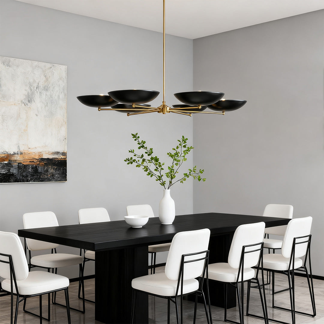 Noir et Or Chandelier – Contemporary French Vintage Six-Light Pendant