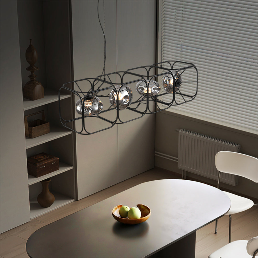 Nordic Square Cage Chandelier – Modern Linear LED Pendant Light