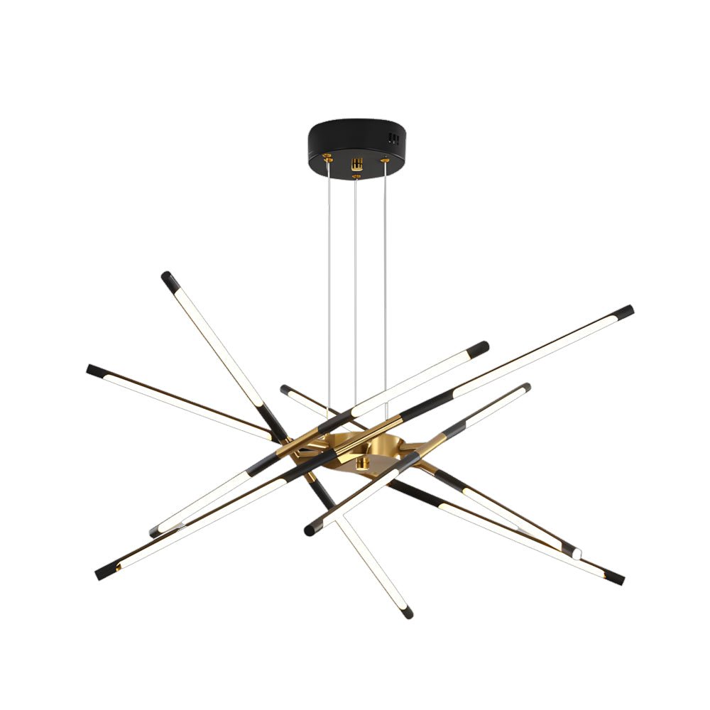 Linear Sputnik LED Chandelier with Remote Dimming in Gold and Black