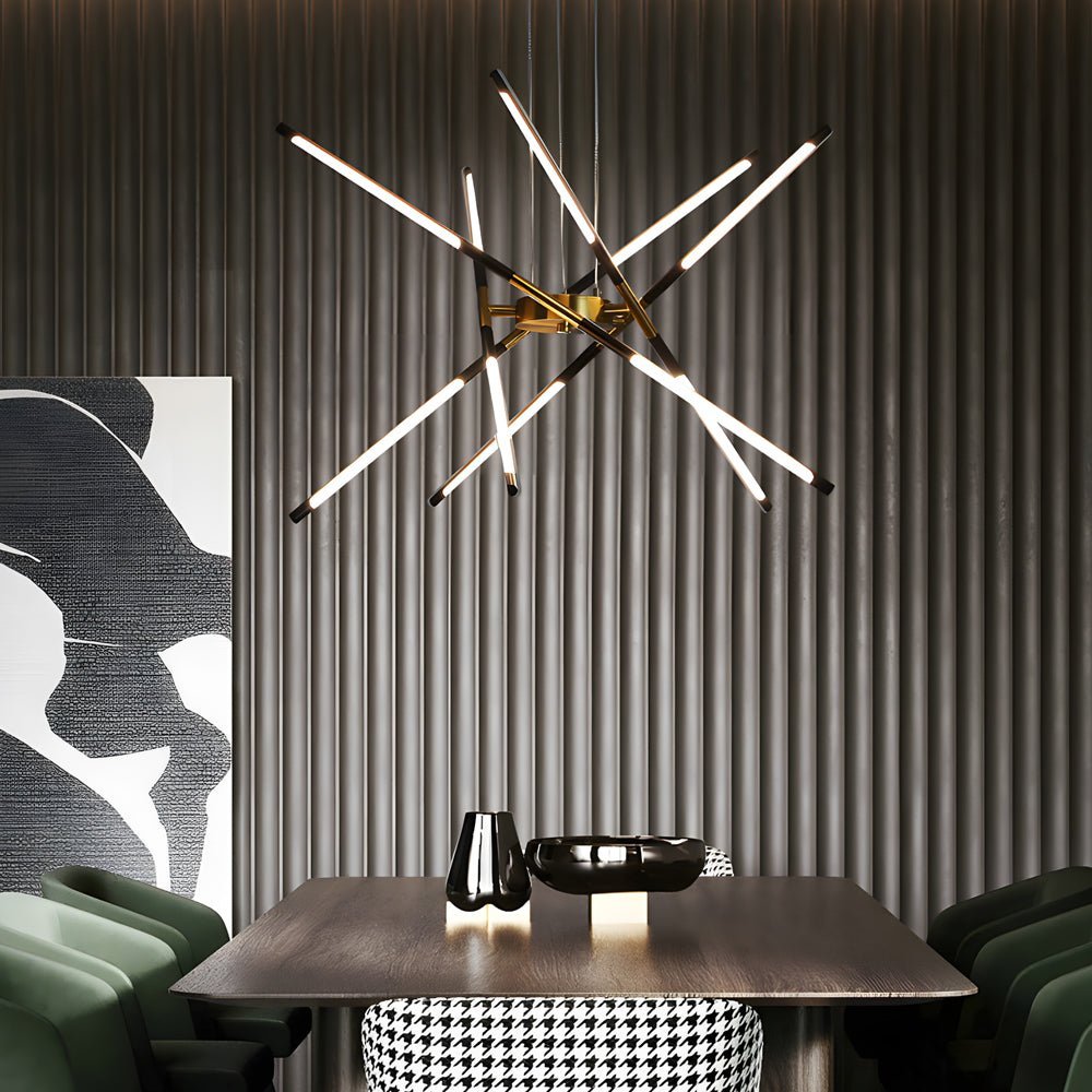 Linear Sputnik LED Chandelier with Remote Dimming in Gold and Black