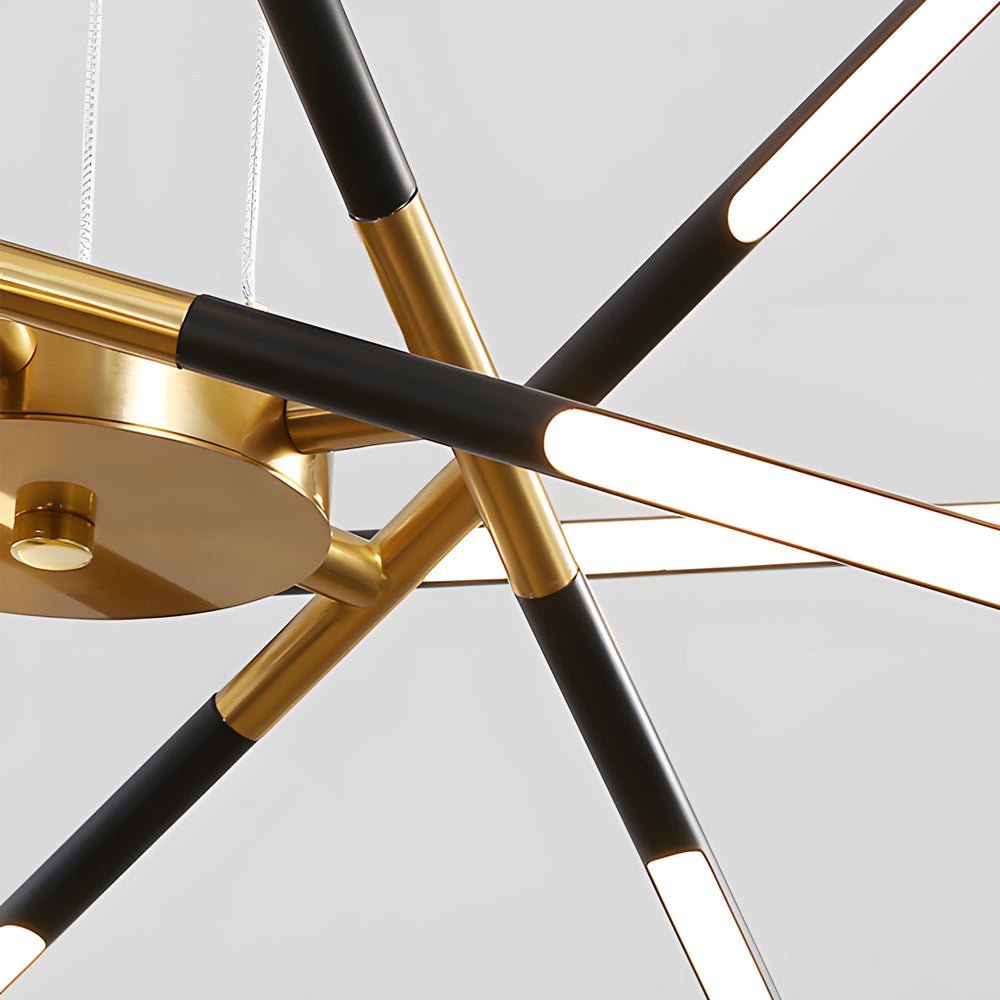 Linear Sputnik LED Chandelier with Remote Dimming in Gold and Black