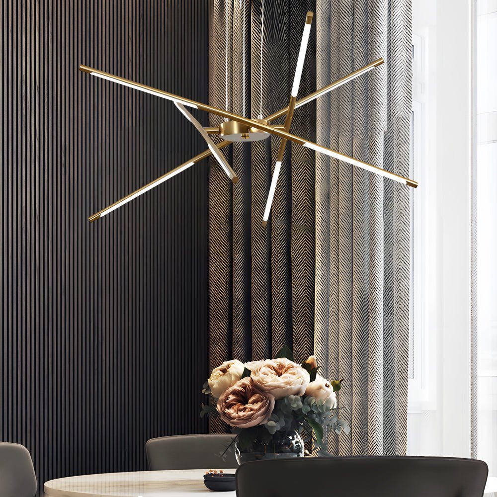 Linear Sputnik LED Chandelier with Remote Dimming in Gold and Black