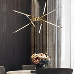 Linear Sputnik LED Chandelier with Remote Dimming in Gold and Black