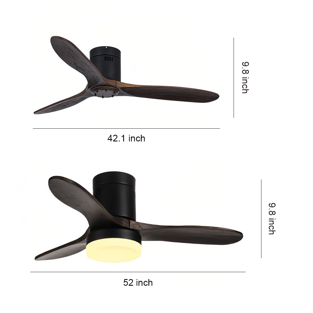 Aria 52" LED Ceiling Fan with Light, Three Solid Wood Blades, Matte Black Iron
