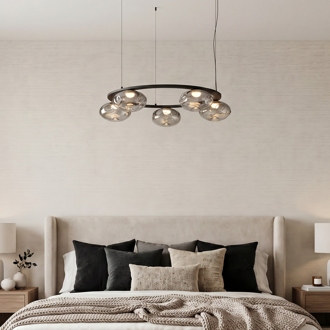Aurelia Modern Traditional Chandelier in Black Iron and Smoke Glass