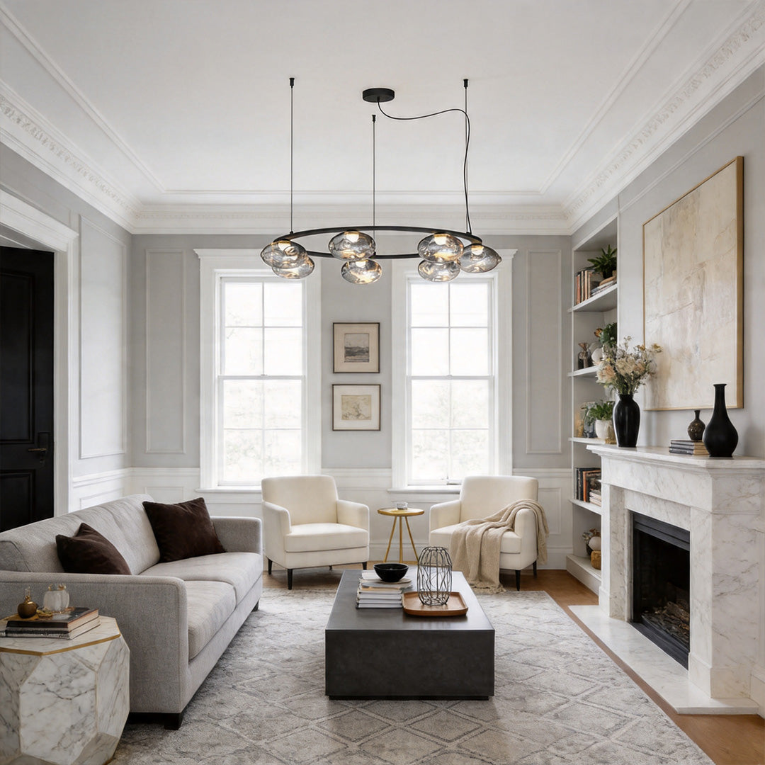 Aurelia Modern Traditional Chandelier in Black Iron and Smoke Glass