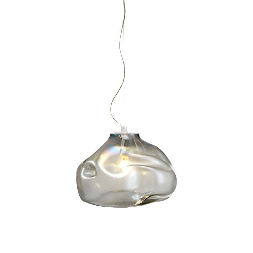 Hand-Blown Textured Glass Pendant Light in Teal or Ash, Modern Nordic Hanging Lamp