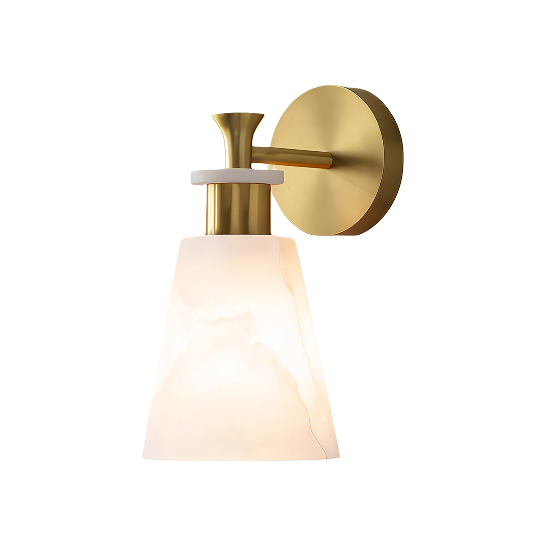 Luxury Brass Wall Sconce with Marble Shade, Minimalist LED Lighting for Modern Interiors
