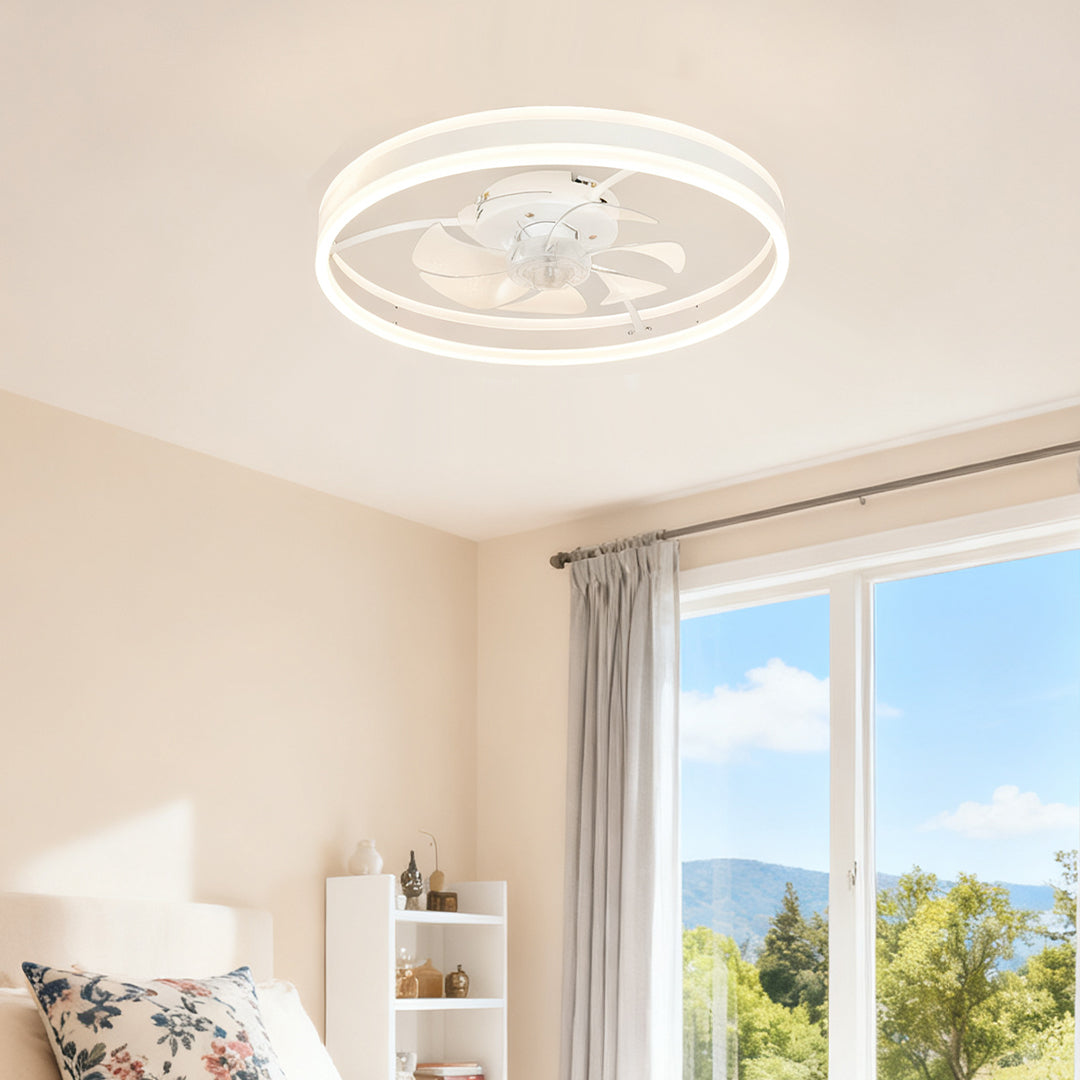 Lumina White Ceiling Fan with Integrated LED Ring Light