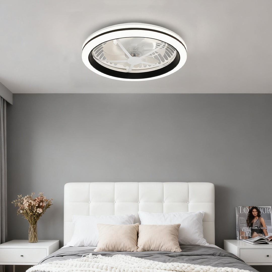 Modern White Flush Mount Ceiling Fan with LED Light and Remote