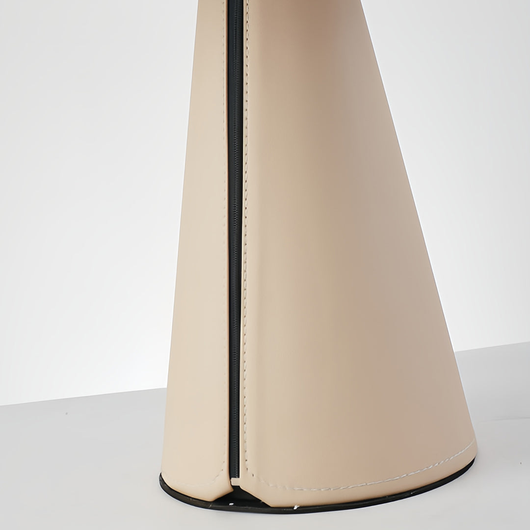 Pleated White Table Lamp with Leather Accent – Modern Bedside Lighting