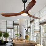Retro Solid Wood Ceiling Fan with Dimmable LED Light and Remote Control