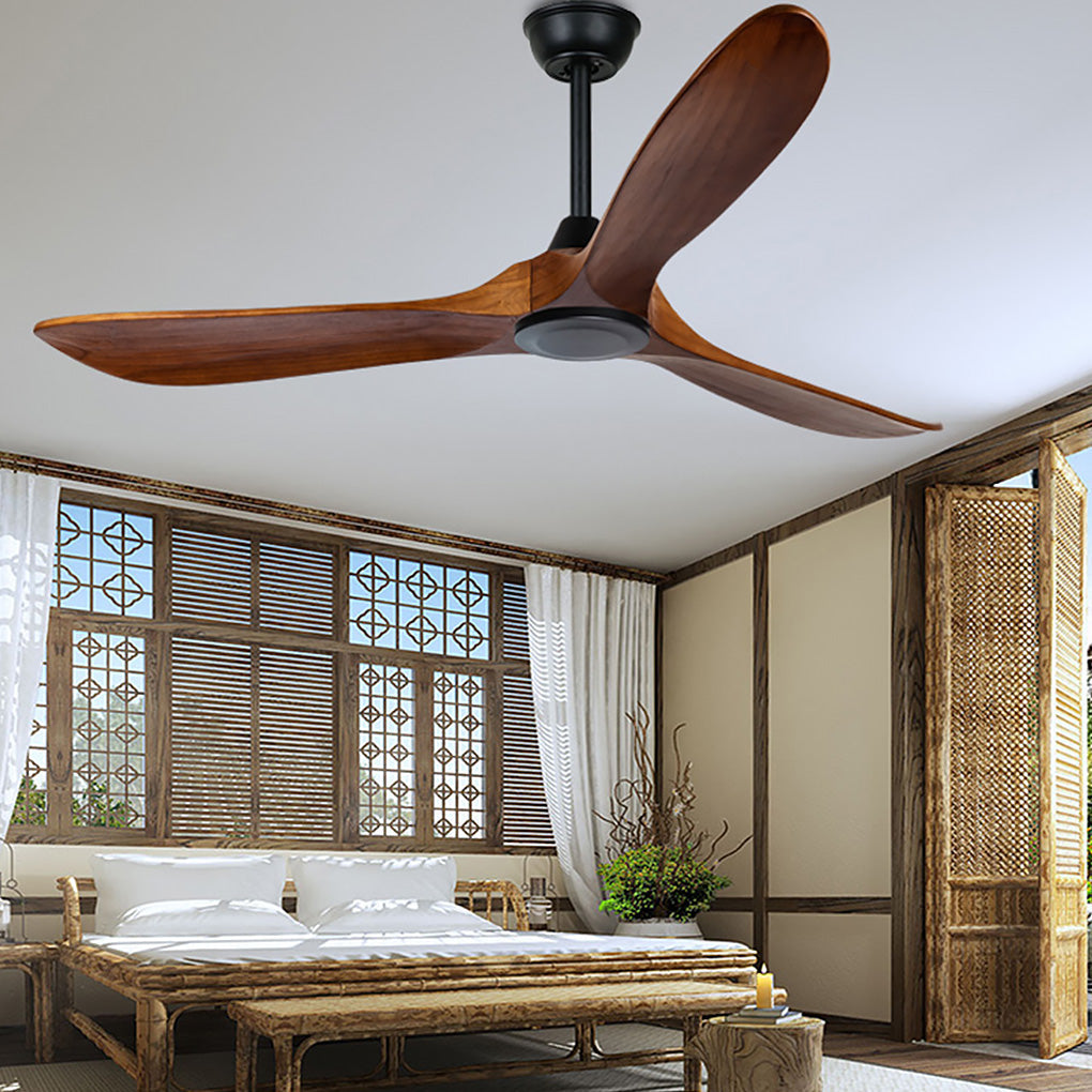 Retro Solid Wood Ceiling Fan with Dimmable LED Light and Remote Control
