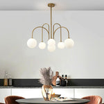 Sputnik Multi Light White Ball Glass Shade Pendant Lights Gold Black Curved Linear Chandelier