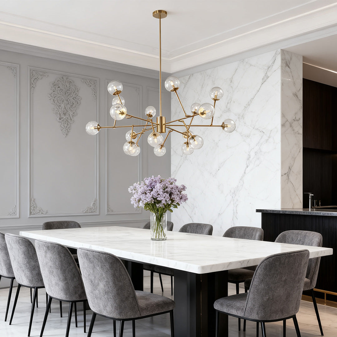 Bubble Sputnik Chandelier with Clear Glass Globes in Gold Finish