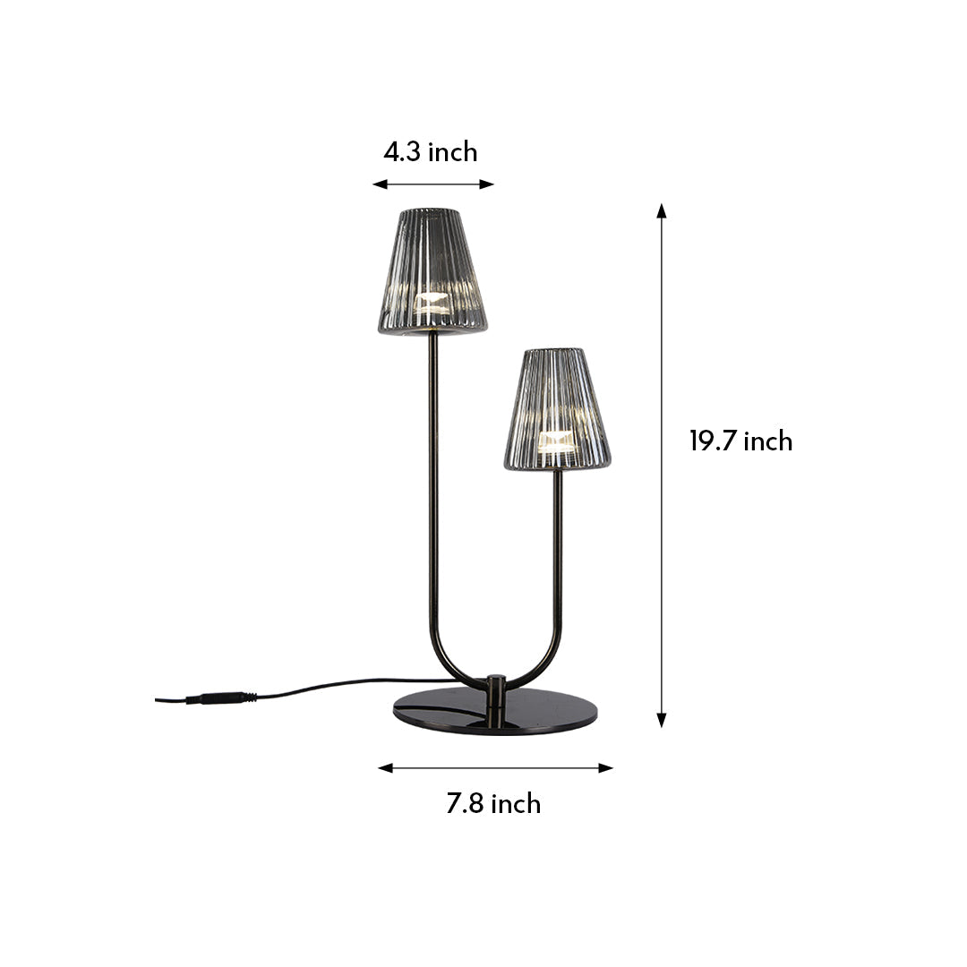 Modern Black LED Table Lamp with Glass Shade for Bedroom and Study