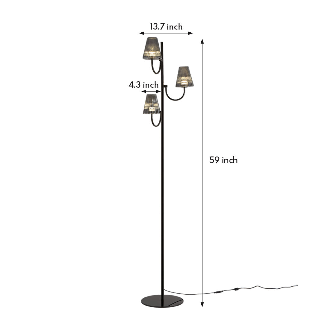 Minimalist Black Contemporary Floor Lamp with Three Glass Shades