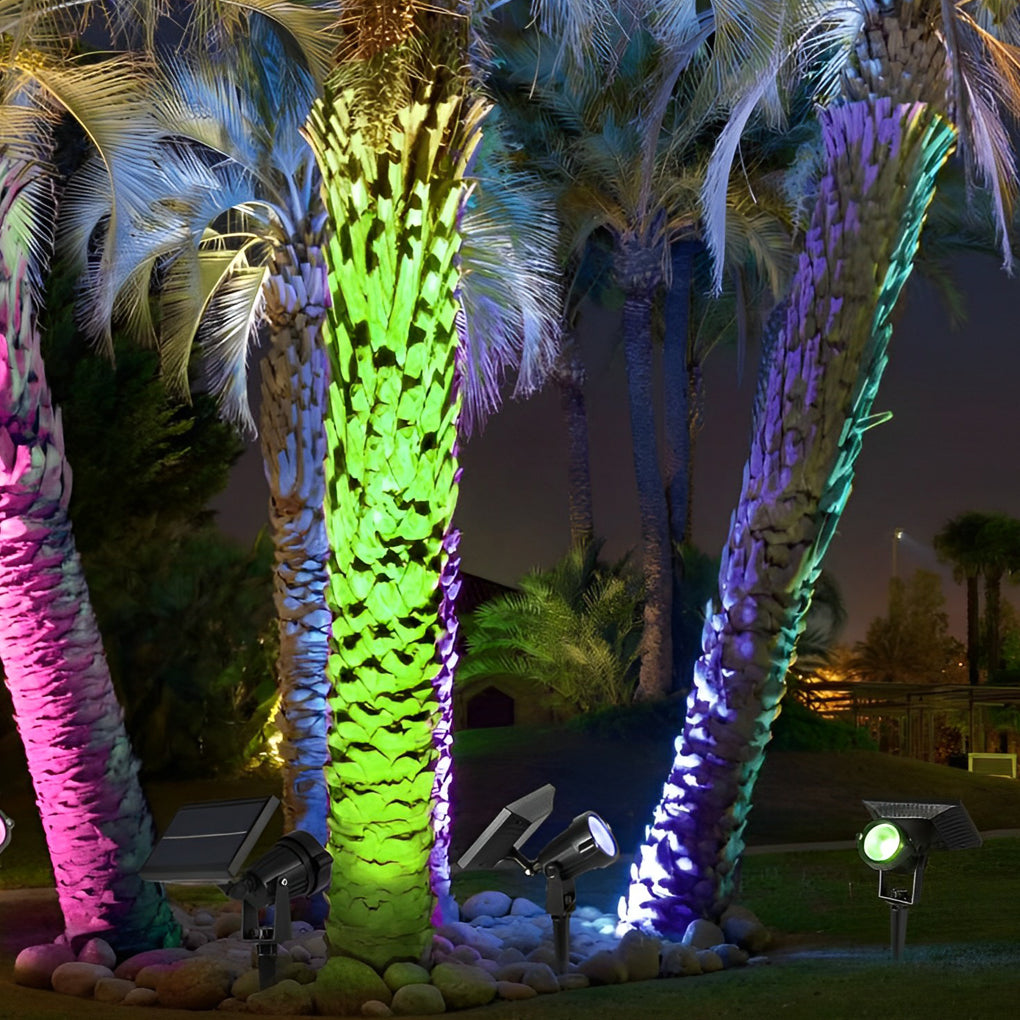 Solar Ground Spike Spotlight with Adjustable RGB LED for Landscape and Trees