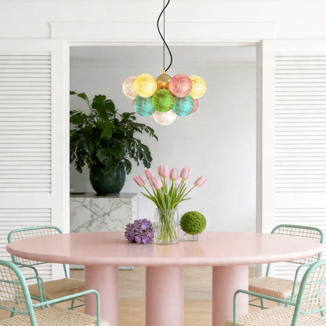 Artisan Stained Glass Chandelier with Warm LED Illumination