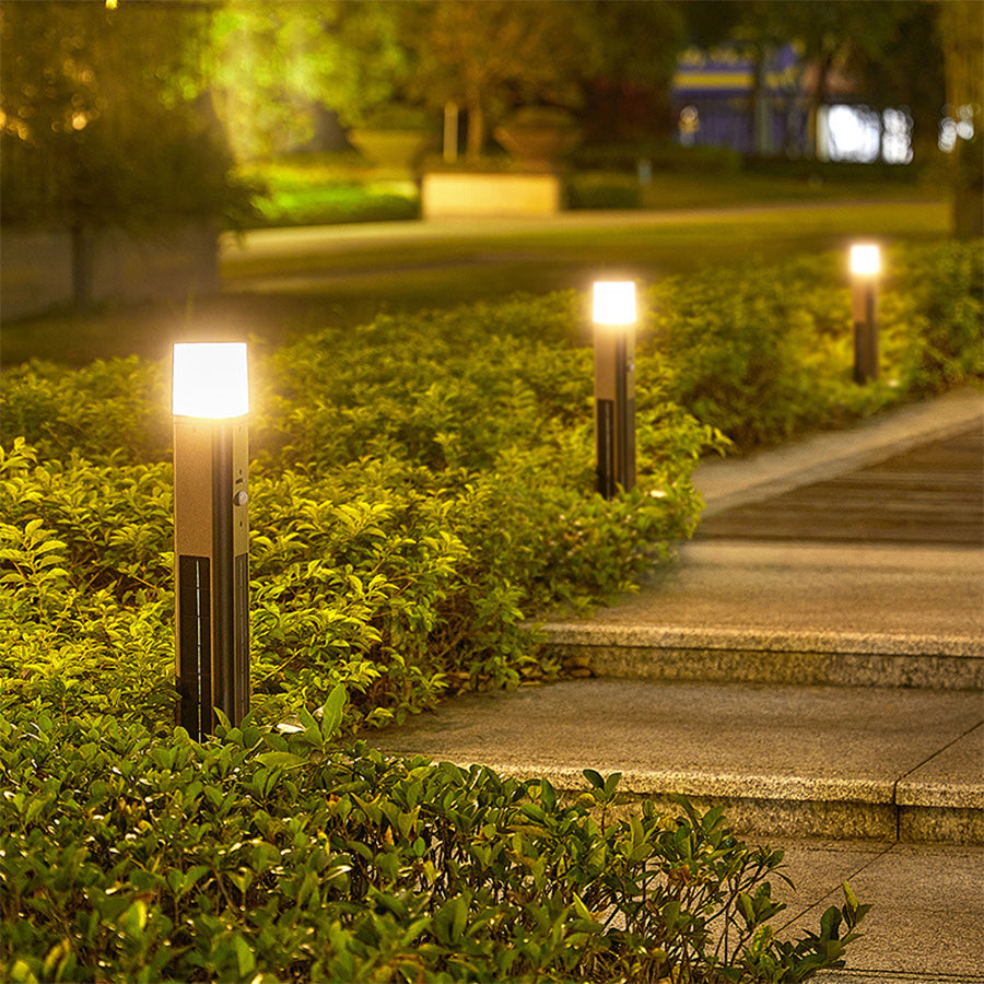 Solar-Powered Black Aluminum Bollard Light with Motion Sensor for Pathways