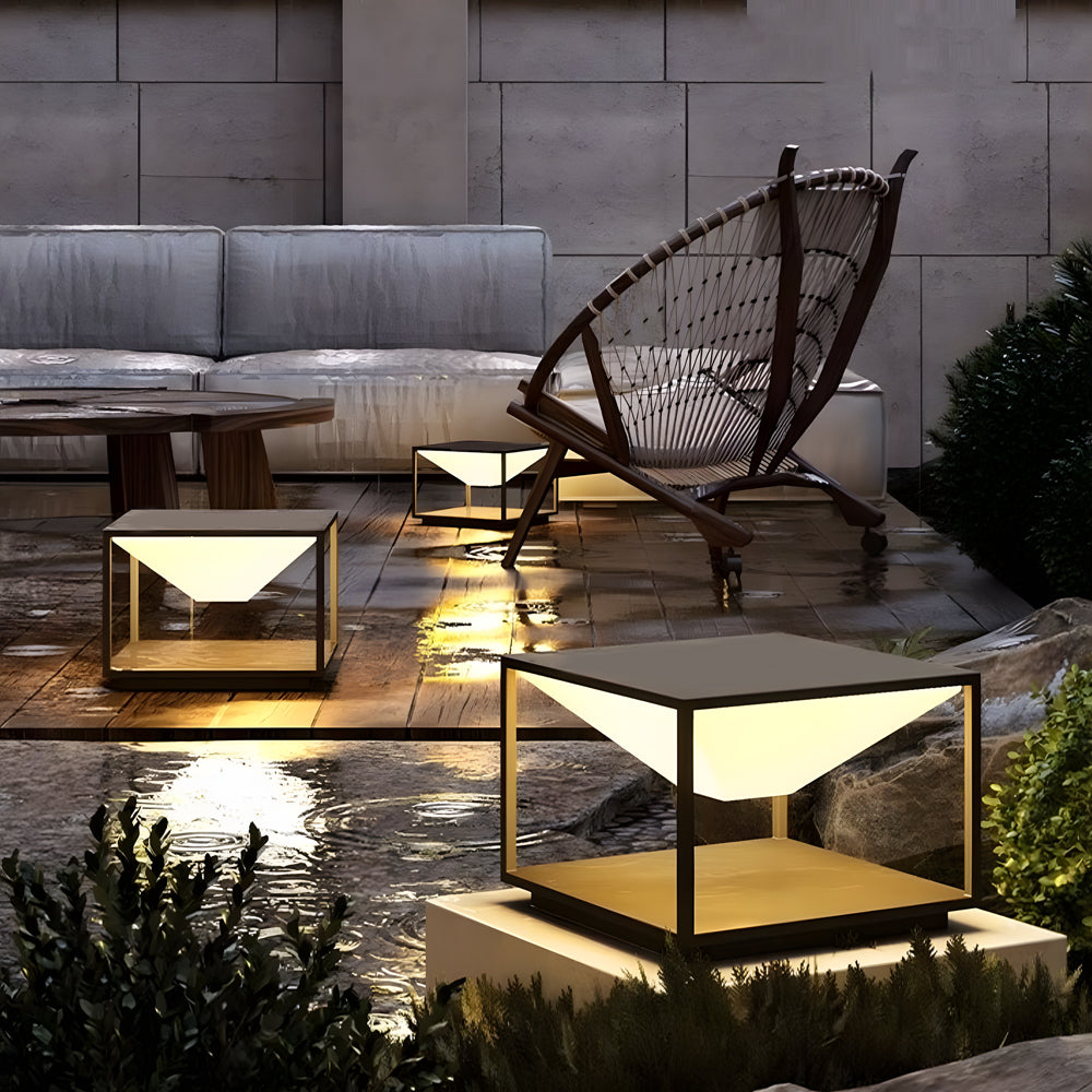 Stainless Steel Square Pillar Light with Warm LED Glow