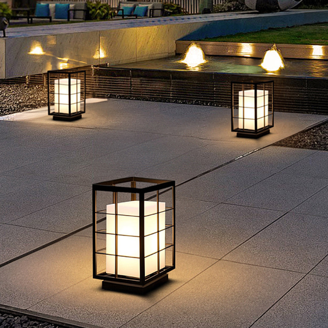 Modern Japanese Outdoor Lantern in Graphite Steel with Warm LED Glow