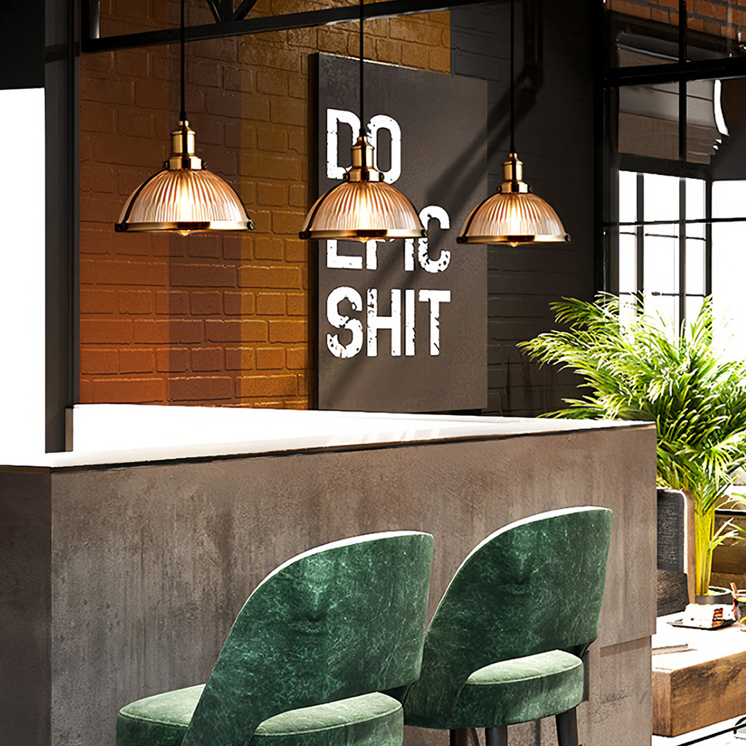 Nordic Textured Glass Pendant Light with Brass Accents, Adjustable Chain