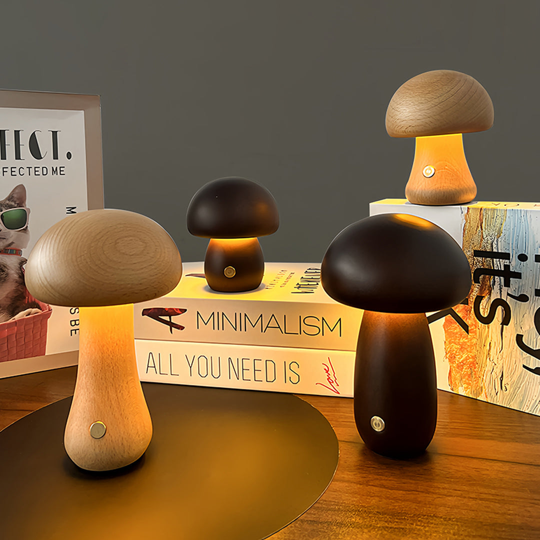 Aurora Wooden Mushroom Table Lamp with Touch Dimming
