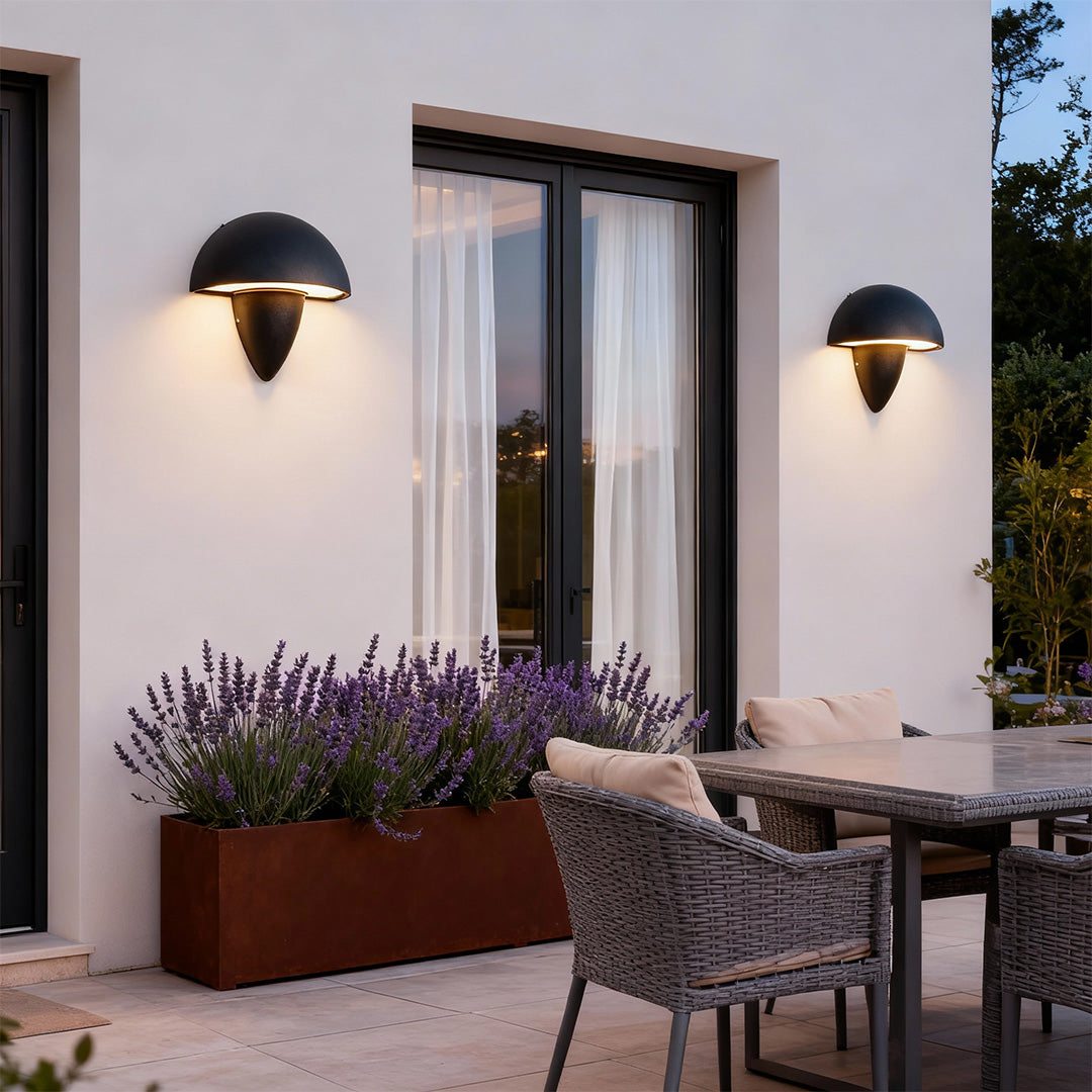 Mushroom Wall Sconce in Aluminum with Clear Glass Shade, IP65 Waterproof LED