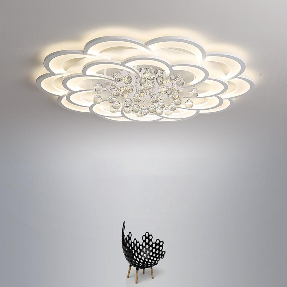 Modern Floral Acrylic Led Flush Mount Ceiling Light With Elegant Crystal Teardrops