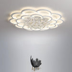 Modern Floral Acrylic Led Flush Mount Ceiling Light With Elegant Crystal Teardrops