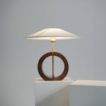 Nordic Walnut Wood Table Lamp with Beige Fabric Shade
