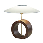 Nordic Walnut Wood Table Lamp with Beige Fabric Shade
