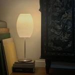 Faux Silk Bubble Table Lamp with Chrome Stem and Pull Chain