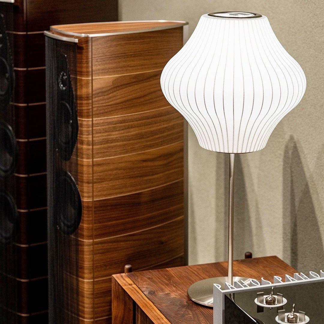 Faux Silk Bubble Table Lamp with Chrome Stem and Pull Chain