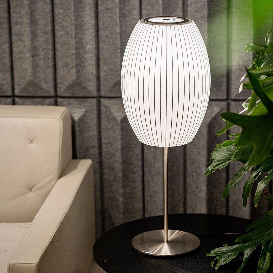 Faux Silk Bubble Table Lamp with Chrome Stem and Pull Chain
