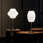 Faux Silk Bubble Table Lamp with Chrome Stem and Pull Chain