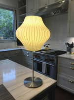 Faux Silk Bubble Table Lamp with Chrome Stem and Pull Chain