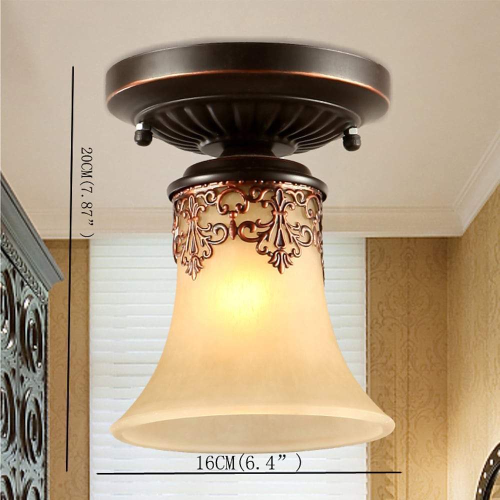 5 Light Bending Metal Bar Upside Down Glass Shade Vintage Chandelier Ceiling Light