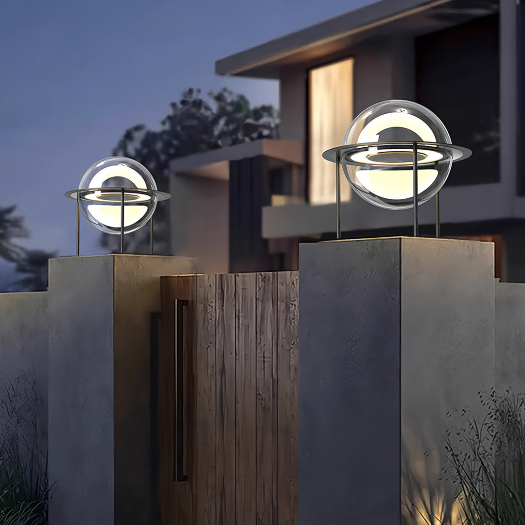 Solar Globe Pillar Light in Stainless Steel for Gate and Garden
