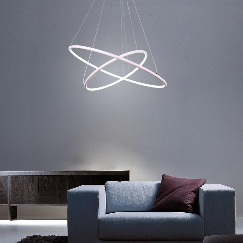 Modern Led Chandelier Minimalist 2 Ring Geometric Lights With Adjustable Height