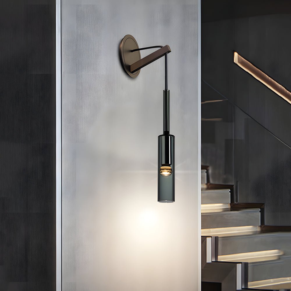 Nordic Copper Wall Sconce with Smoke Glass Shade and Suspended Cord
