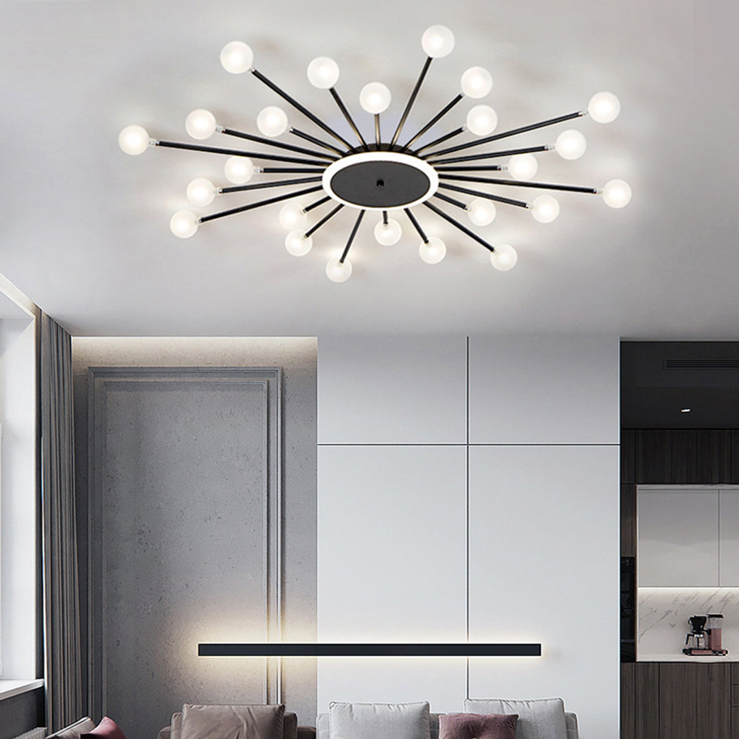 Lumière Flush Mount Ceiling Light in Glass and Iron, Modern Sputnik Design
