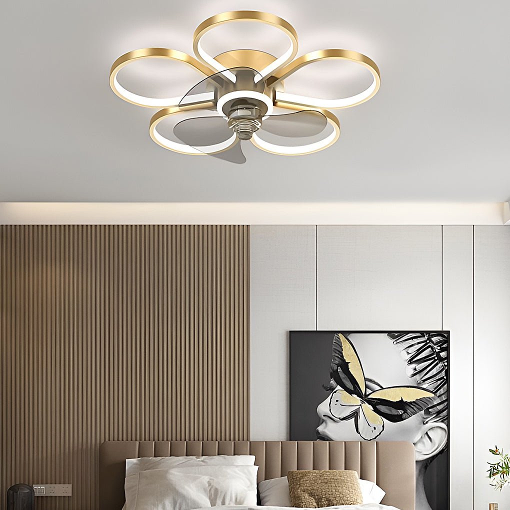 Nordic Flower Ceiling Fan Light Dimmable Led Flush Mount Ceiling Fan Lamp