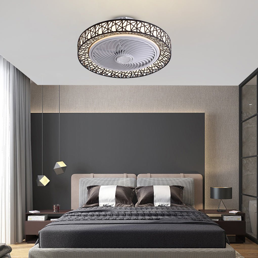 Nordic Hollow Minimalist Three Color Dimming Integrated Ceiling Fan Lamp