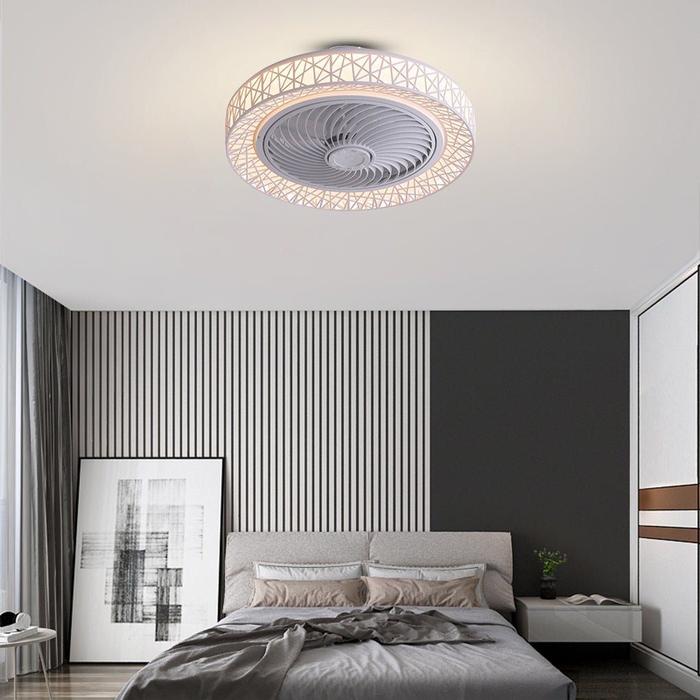 Nordic Hollow Minimalist Three Color Dimming Integrated Ceiling Fan Lamp